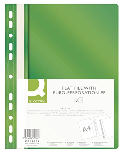 Q-CONNECT KF15664 Plastik Schnellhefter A4 Grün/ 10 Stück/Sichthefter Plastikhefter Kunststoff/Gelochte Hefter mit Beschriftungsstreifen/mit Transparentem Deckel/mit Lochung/Eurolochung von Q-Connect