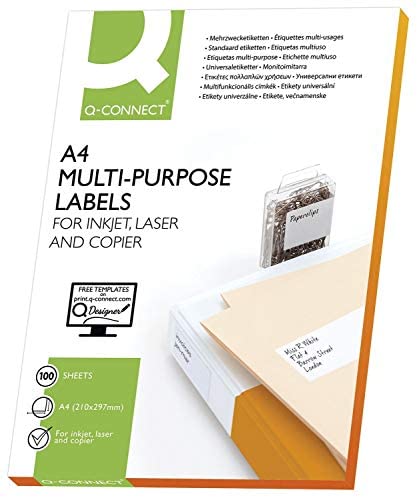 Q-Connect® Inkjet+Laser+Kopier-Etiketten - 210,0x297,0 mm, weiß, 100 Stück/100; Packungsinhalt: 100 Etiketten von Q-Connect