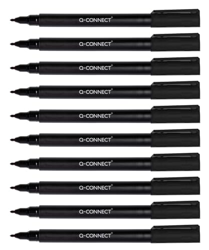 Q-Connect CD DVD BD Marker/Marker Stift Stärke: 0,6 mm/Schwarz / 10 Stück - 10er Pack/Wasserfest/zum Schreiben auf Glas, Kunststoff, Metall, Porzellan, Folie/auf Alkoholbasis/Ungiftig von Q-Connect