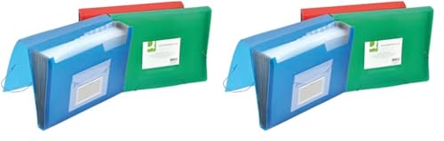 Q-Connect Fächermappe Organizer mit Gummiband / 6 Fächer/Trennstreifen/Taschen/PP/Dokumentenmappe A4 / Mischung von Farben/hat Fächer mit Indexfenstern und Indexen (Packung mit 2) von Q-Connect