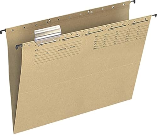 Q-Connect KF00555 25 Stück Hängemappen und Zubehör UniReg/Für A4 Farbe: Braun/Aus 250g/qm Natronkarton/Schwarzer Organisationsdruck/mit auswechselbaren Blanco-Schildchen/Metall-Hängenschienen von Q-Connect