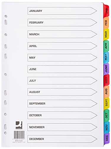 Q-Connect Karteikarten KF01524, mehrfach gelocht, Januar-Dezember, mehrfarbig, A4, vorgedruckte Registerkarten von Q-Connect