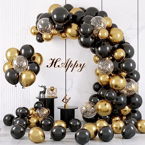 Q-WOOFF 60 Luftballons Schwarz Gold, 12 Zoll Einschließlich 20 Luftballons Schwarz Und 20 Luftballons Gold, 20-Bunte Paillettenballons ，Geburtstag Hochzeit Kinder Baby Shower Party Dekorationen von Q-WOOFF