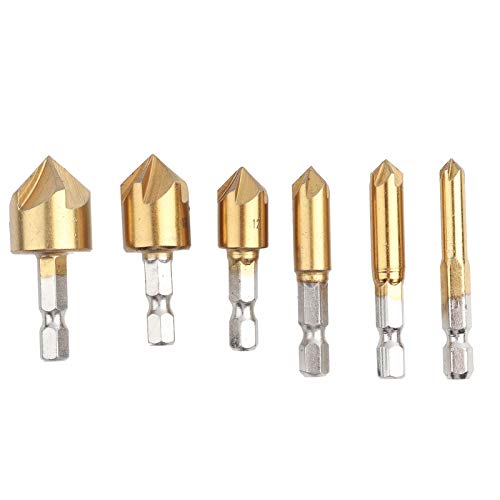 Countersink Drill Bit, High carbon Steel Counter Sink Wood Punch Tool, Burr Removal Holes Trimming Flute Chamfer Bits for Hex Shank von QANYEGN