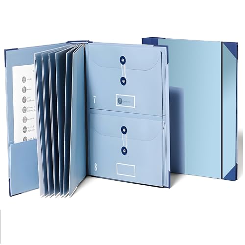 Dokumenten-Organizer-Folio mit Etiketten: Persönlicher Familien-Dokumenten-Organizer-Ordner – Life Binder Organizer Kit mit Taschen, idealer Familien-Notfallordner for wichtige Dokumente(Blue) von QAONEAY