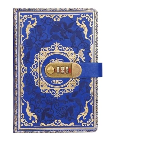 QAUUCP Vintage Journal A5 Retro-Passwort-Tagebuch mit Schloss, verdicktes Handbuch, Notizblock, Briefpapier-Notizbuch für Reisende(A5 Blue) von QAUUCP