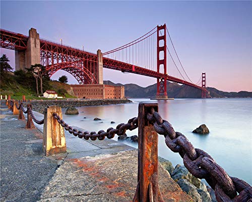 QAZZSF Malen Nach Zahlen Kit für Erwachsene, Golden Gate Bridge, San Francisco, 40x50 cm, Modern, Malen nach Zahlen Kit, Unisex, Nicht zusammenklappbar von QAZZSF