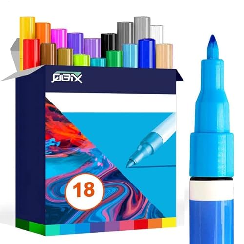 QBIX Acrylstifte für Steine wasserfest, Acrylic Paint Marker zum Bemalen von Kunststoff, Glas, Holz, Leder und Porzellan, Bunte Malstifte für Erwachsene und Kinder in 18 Farben von QBIX