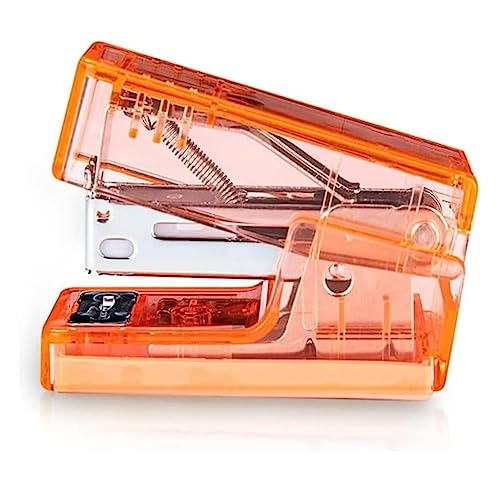 Hefter Transparente Mini-Schreibtischhefter, Kreativer Hand-Standard-Hefter, Arbeitssparend, Papierbindezubehör, Desktop Schreibtischhefter(Orange) von QBSHLHT