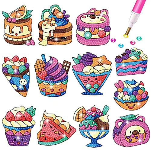 QCHMM DIY Diamond Painting Kinder, 12 Stücke Diamond Painting Stickers Eiscreme Diamant Aufkleber Kit für Jungen und Mädchen von QCHMM