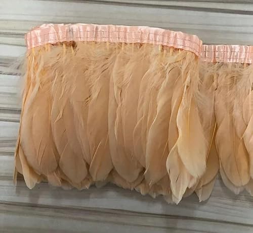 Federn Zierleisten Fransen Kleid Nähen Basteln 10 Yards gefärbter Gänsefederbesatz mit Fransen, 13–18 cm, Gänsefederband, Kleid/Rock, DIY-Zubehör(Champagne Pink,10 Yard) von QCKNKMGG