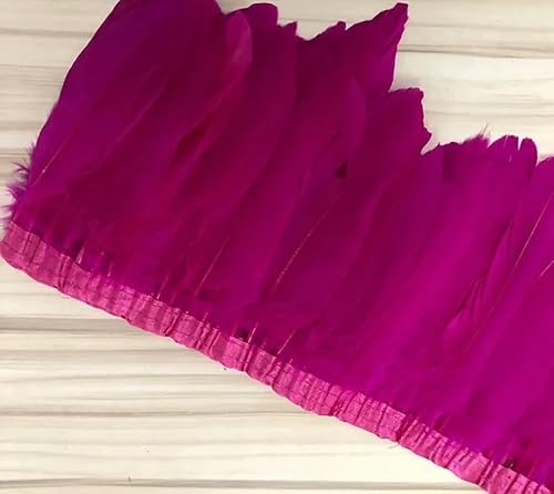 Federn Zierleisten Fransen Kleid Nähen Basteln 10 Yards gefärbter Gänsefederbesatz mit Fransen, 13–18 cm, Gänsefederband, Kleid/Rock, DIY-Zubehör(Hot Pink,10 Yard) von QCKNKMGG