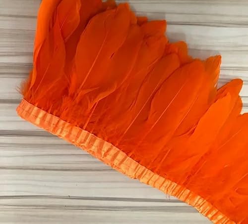 Federn Zierleisten Fransen Kleid Nähen Basteln 10 Yards gefärbter Gänsefederbesatz mit Fransen, 13–18 cm, Gänsefederband, Kleid/Rock, DIY-Zubehör(Orange,10 Yard) von QCKNKMGG