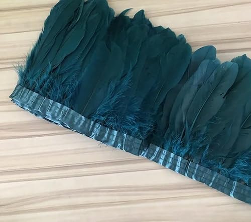 Federn Zierleisten Fransen Kleid Nähen Basteln 10 Yards gefärbter Gänsefederbesatz mit Fransen, 13–18 cm, Gänsefederband, Kleid/Rock, DIY-Zubehör(Peacock Blue,10 Yard) von QCKNKMGG