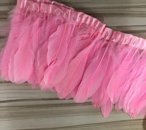 Federn Zierleisten Fransen Kleid Nähen Basteln 10 Yards gefärbter Gänsefederbesatz mit Fransen, 13–18 cm, Gänsefederband, Kleid/Rock, DIY-Zubehör(Pink,10 Yard) von QCKNKMGG