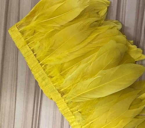 Federn Zierleisten Fransen Kleid Nähen Basteln 10 Yards gefärbter Gänsefederbesatz mit Fransen, 13–18 cm, Gänsefederband, Kleid/Rock, DIY-Zubehör(Yellow,10 Yard) von QCKNKMGG