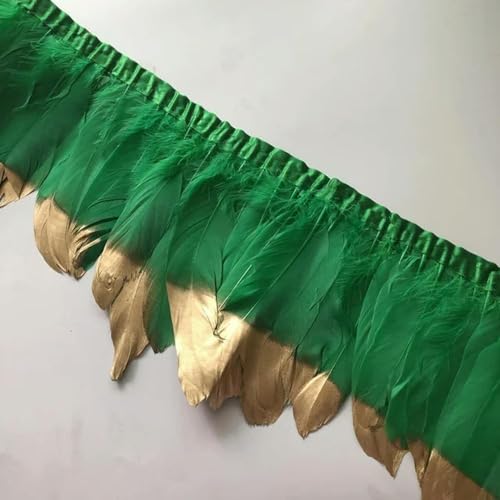 Federn Zierleisten Fransen Kleid Nähen Basteln 10 mt/los 15-20 cm Getaucht Gold Gänsefedern Borten Gänsefedern for Handwerk Feder Fransen Bänder Kleidung Breite DIY Plumas(Deep Green) von QCKNKMGG