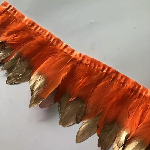 Federn Zierleisten Fransen Kleid Nähen Basteln 10 mt/los 15-20 cm Getaucht Gold Gänsefedern Borten Gänsefedern for Handwerk Feder Fransen Bänder Kleidung Breite DIY Plumas(Orange) von QCKNKMGG