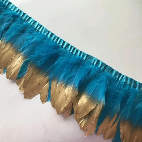 Federn Zierleisten Fransen Kleid Nähen Basteln 10 mt/los 15-20 cm Getaucht Gold Gänsefedern Borten Gänsefedern for Handwerk Feder Fransen Bänder Kleidung Breite DIY Plumas(Turquoise) von QCKNKMGG