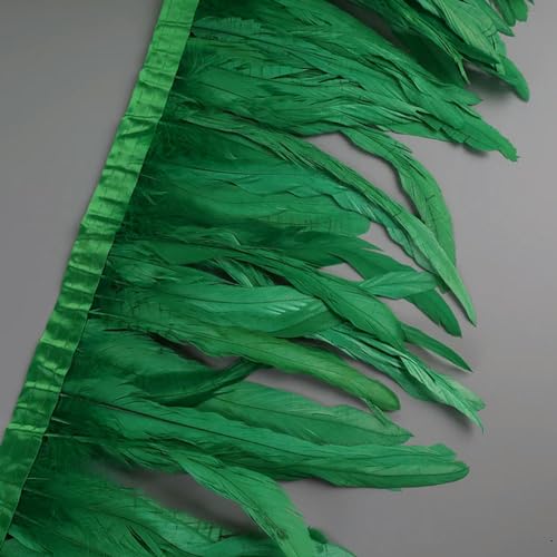 Federn Zierleisten Fransen Kleid Nähen Basteln 25–30 cm Hahnenfederbesatz, Hühnerfedern, Besatz, Hahnenschwanzfeder, Band, Kleid, Rock, Kostüm, Karneval, Dekoration(Glass Green) von QCKNKMGG