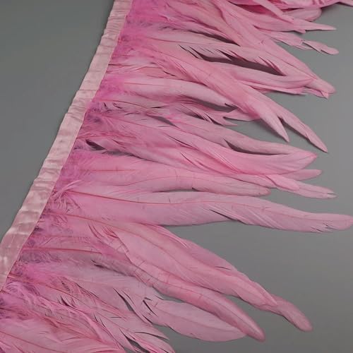 Federn Zierleisten Fransen Kleid Nähen Basteln 25–30 cm Hahnenfederbesatz, Hühnerfedern, Besatz, Hahnenschwanzfeder, Band, Kleid, Rock, Kostüm, Karneval, Dekoration(Pink) von QCKNKMGG