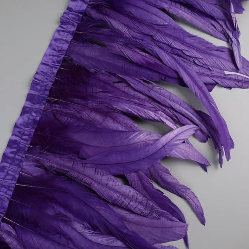 Federn Zierleisten Fransen Kleid Nähen Basteln 25–30 cm Hahnenfederbesatz, Hühnerfedern, Besatz, Hahnenschwanzfeder, Band, Kleid, Rock, Kostüm, Karneval, Dekoration(Purple) von QCKNKMGG