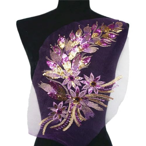 Federn Zierleisten Fransen Kleid Nähen Basteln Blau Schwarz Gold Pailletten Feder Schwanz Blumen Applikationen Spitzenbesatz Netz Nähen Auf Patch Stickerei for Hochzeit Kleid Dekoration DIY(Purple) von QCKNKMGG