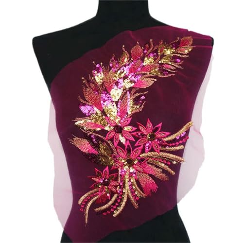 Federn Zierleisten Fransen Kleid Nähen Basteln Blau Schwarz Gold Pailletten Feder Schwanz Blumen Applikationen Spitzenbesatz Netz Nähen Auf Patch Stickerei for Hochzeit Kleid Dekoration DIY(Rose Red) von QCKNKMGG