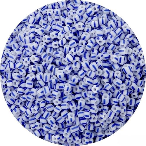 QDMHA 2400/6500 Stück 3 mm 4 mm bunte tschechische gestreifte Glasperlen, blau-weiße Abstandsperlen für DIY-Schmuckherstellung, Bastelprojekte, handgefertigte Accessoires von QDMHA