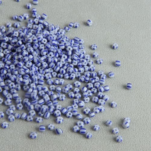 QDMHA 3000/9000 Stück 3 mm 4 mm blau-weiß gestreifte Glasperlen, bunte tschechische Rocailles für DIY-Schmuck, Armbänder, Halsketten, Kunsthandwerk von QDMHA