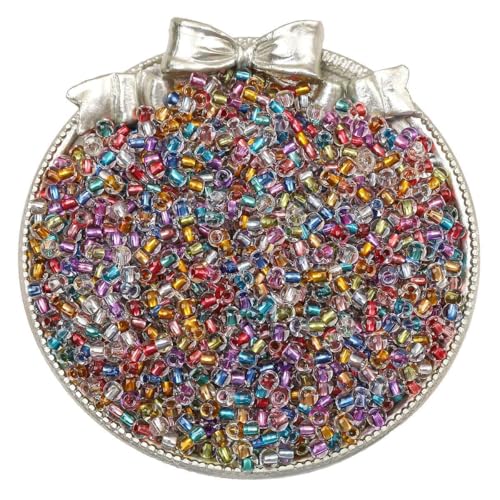 QDMHA 3200/6000/15000 Stück 2/3/4 mm bunte, silberfarbene Mini-Glas-Rocailles, lebendige Abstandsperlen für DIY-Schmuck, Kunsthandwerk, Kunstprojekte von QDMHA