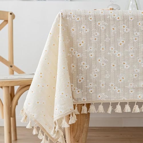 QDMHA Tischdecke, rechteckig, nordische Baumwolle, kleine Gänseblümchen, 60–300 cm, Blumenmuster, Tischdecke mit Gänseblümchen-Design, Tischdecke für Küche, Esszimmer, Hochzeitsdekoration von QDMHA