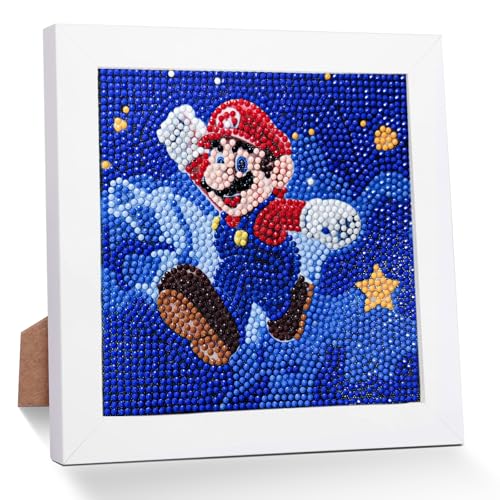 QDUODUO Diamond Painting mit Rahmen für Kinder ab 6 Jahre Erwachsene Anfänger, Cartoon Super Bros 5D Diamant Painting Bilder, 18x18cm Kleine DIY Diamantmalerei Mosaikherstellung Kit für Home Deko von QDUODUO