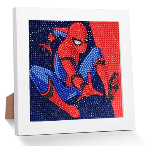 QDUODUO Diamond Painting mit Rahmen für Kinder ab 6 Jahre und Erwachsene Anfänger, Cartoon Spidey 5D Diamant Malerei Bilder, 18x18cm Kleine DIY Bastelset, Mosaikherstellung Basteln Kit für Geschenke von QDUODUO