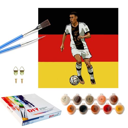 QDUODUO Fußball Malen Nach Zahlen mit Rahmen für Erwachsene Anfänger und Kinder ab 6 Jahre, JM10 Fussball Paint by Numbers mit Leinwand Pinseln Acrylpigment, 20x20cm Klein DIY Handgemalt Gemälde Kit von QDUODUO