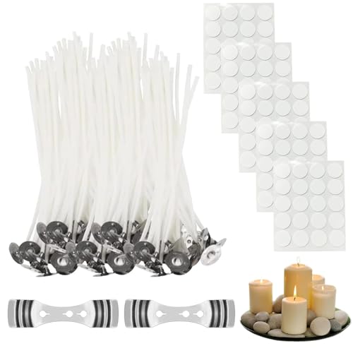 100 pezzi Kerzendochte für Kerzen, Kerzendocht Set, 100pc Kerzendochte für Kerzen für die DIY-Kerzenherstellung, Candle Wick Set Mit Fuß Aufklebern und kerzendocht Zentriergerät von QEEROYO