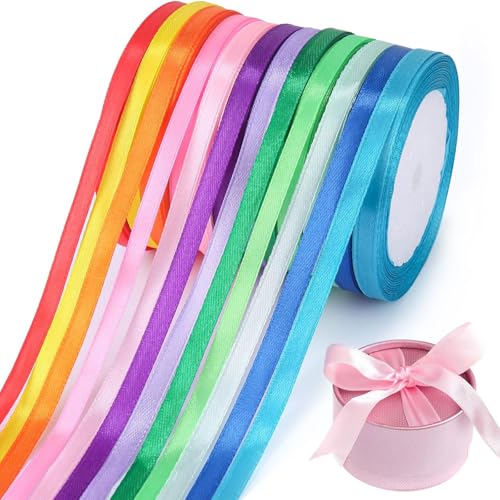 12 Rollen Polyester Satinband, Geschenkband Satinband, Schleifenband Weihnachten, Dekoband Weihnachtsbänder, 12-Farben, Breite 6mm, für Weihnachten Hochzeit Verzieren DIY Handwerk von QEEROYO