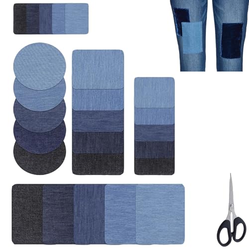 QEEROYO 25 Stück Denim-Imitat Patches, Jeans Flicken zum Aufbügeln, Hochwertige Qualität, Maschinenwaschbar, Bügelflicken für Kleidung in 5 Farben und Größen von QEEROYO