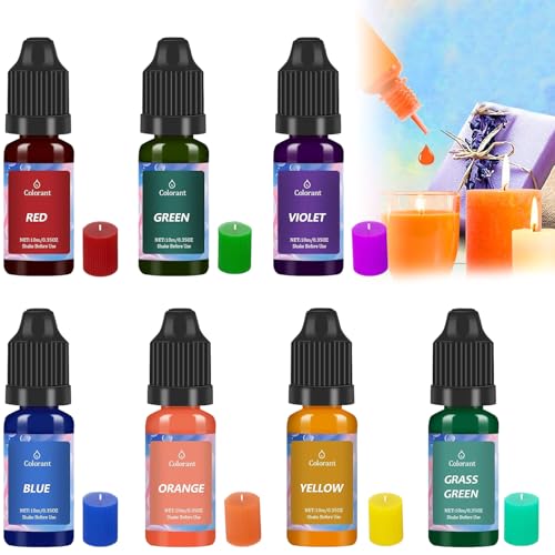 7 Farben Kerzenwachs Farbe, Flüssig Kerzen Farbe, 10ml Wachs Kerzen Farbe, Kerzen Farbe Farbstoff, Hochkonzentrat Flüssiger Kerzen Farbe Farbstoff für Gelwachs, Paraffinwachs, Bienenwachs von QEEROYO