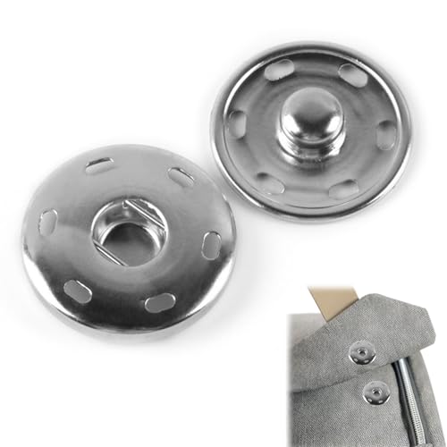 Druckknopf aus Metall, Annähen Druckknöpfe aus Metall,12 Sätze Druckknöpfe Set, 21mm Druckknopf Nähen, Druckknöpfe Zum Annähen für Kleidern, Blusen, Handwerk, DIY, Handtasche(Silber) von QEEROYO