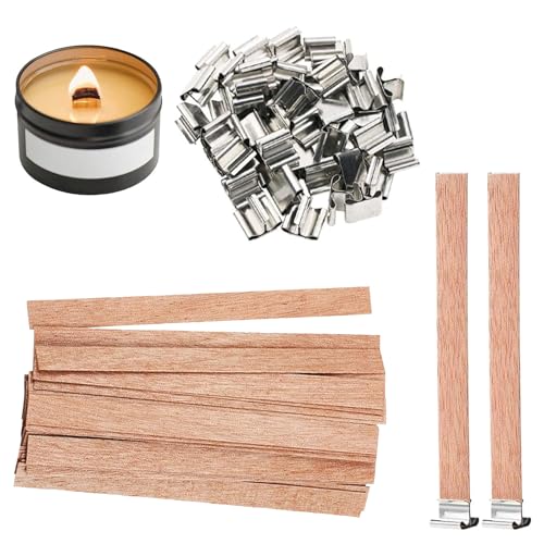 Kerzendochte mit 25 PCS Eisenständer, Kerzen Machen Holzdocht, Docht für Kerzen Holz Kerze, Docht Kerzen Dochte, Kerzendochte für Dicke Kerzen, für Kerzenherstellung DIY Handwerk 13 x 130mm von QEEROYO