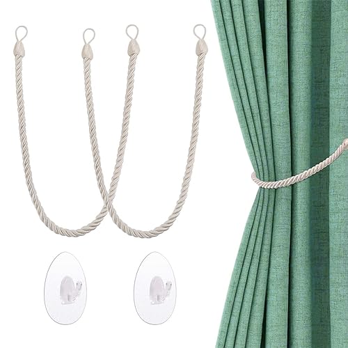 Vorhangseil Raffhalter, Raffhalter Grau, 2 Stück Vorhang Raffhalter mit Transparenten, Curtain Rope Buckle, Vorhang Halter, Selbstklebenden Haken, Für Haus Office Dekoration Fenster Behandlung von QEEROYO