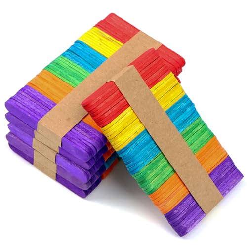 QEEYON 300 Stück Bunte Holzstiele Eisstiele Holz, Eisstiele zum Basteln, Holzspatel zum Basteln und Bunt Holz Eisstiele, Umrühren Holzstiele, Eisstäbchen Holz für DIY Handwerk,65x10x2mm von QEEYON