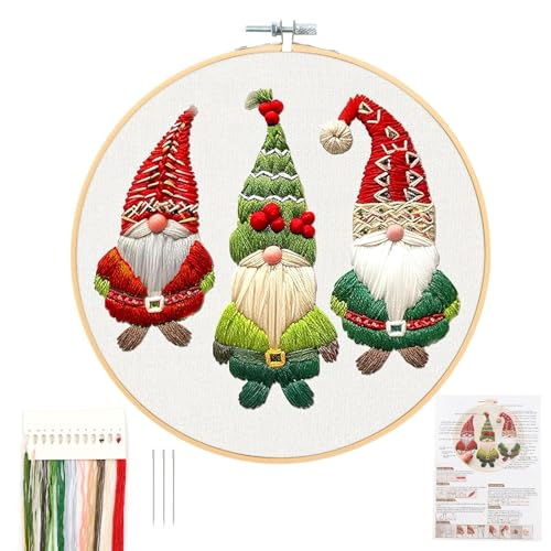 QEEYON Weihnachten Stickerei Set Erwachsene,Weihnachtenmuster Kreuzstich Stickset für Anfänger,Sticken-Weihnachtswichtel mit Stickrahmen,Farbfäden und Werkzeuge,für DIY Kunst von QEEYON