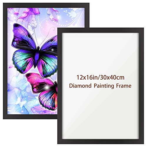 2 Packungen Diamond Painting Rahmen, Diamond Painting Zubehör Schwarzer Diamant Kunstrahmen Diamant Painting Bilder Rahmen 5D Diamant Painting Rahmen für 30x40cm Diamant Malerei (Innen 24.6x34.6cm) von QENSPE