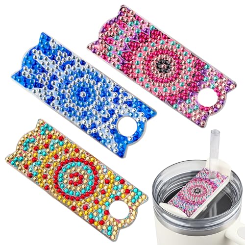 QENSPE 3pcs DIY Becher Tasse Deckel Topper Dekor für Stanley Cup Quencher H2.0 Becher 1,2 L (40 oz) Namensschild, Mandala Diamond Painting Gems Malerei Mug Tag Tumbler Cup Zubehör Geschenke von QENSPE