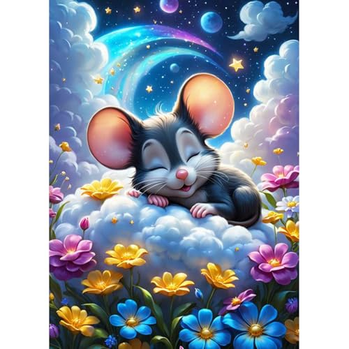 QENSPE 5D Cartoon Maus Diamond Painting Set für Erwachsene, Diamond Painting Fantasie Diamond Art Malerei DIY Kristall Strass Diamant Kunst Handwerk für Anfänger Home Wand Dekor 30x40 cm von QENSPE