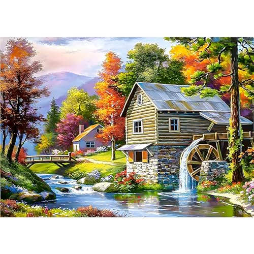 QENSPE 5D DIY Diamond Painting Erwachsene Kits, Landschaft Diamond Painting Bilder, Fluss Baum Mosaikherstellung Malen Nach Zahlen Full Drill Malerei Kits für Home Wand Décor 30 x 40cm von QENSPE