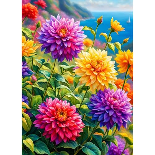 QENSPE 5D Diamond Painting Bunte Blumen Komplett, Landschaft Diamond Painting Set für Erwachsene, Blumen Diamond Art Malerei DIY Diamant Kunst Handwerk für Anfänger Wand Dekor 30x40 cm von QENSPE