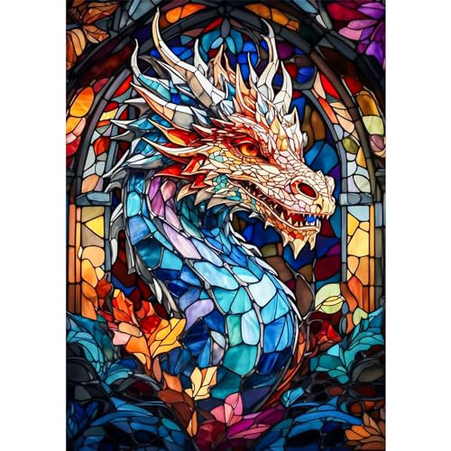 QENSPE 5D Diamond Painting Drache Diamant Painting Bilder Buntes Glas Diamond Art Erwachsene Full DIY Diamant Kunst Malerei Stickerei Set Kreuzstich Bilder Home Wand Dekor 30x40cm von QENSPE